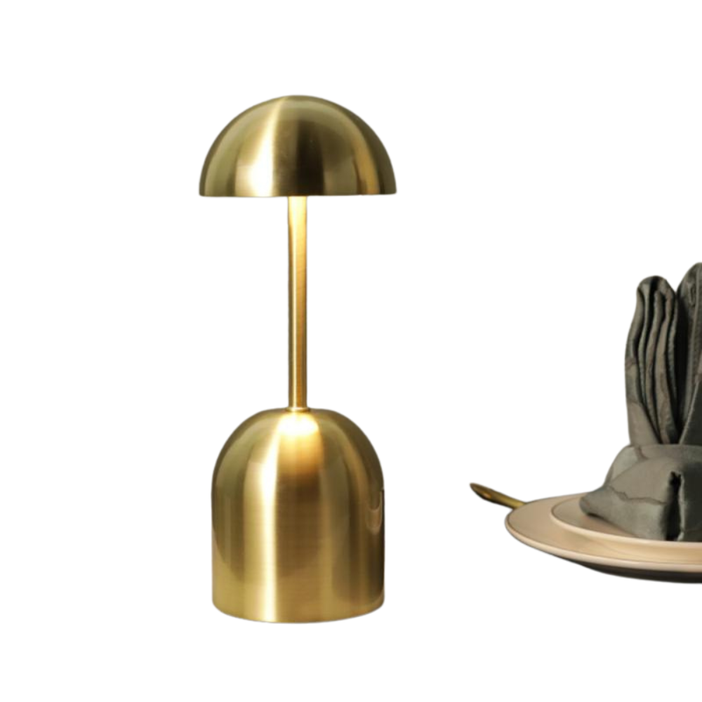 Gold Metal Touch-Control Cordless Mushroom Table Lamp - Atmospheric Design