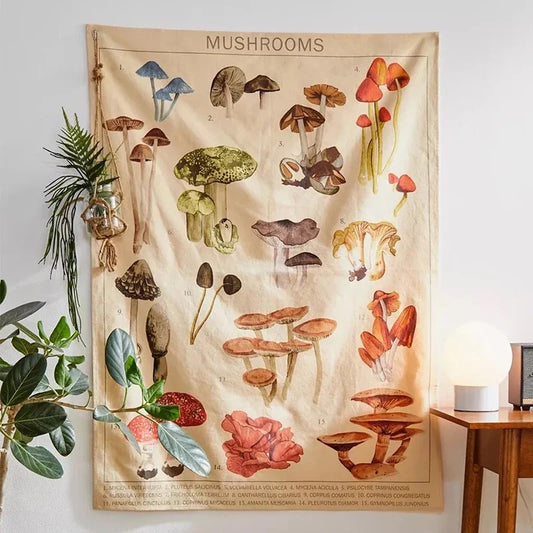 Vintage Mushroom Wall Tapestry – Botanical Poster Decor