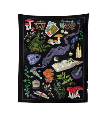 Mystic Mushroom & Tarot Tapestry – Witchy Wall Hanging Decor